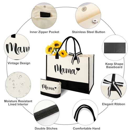Image of Mama Bag Tote New Mom Gifts, Mom to be Gifts for Mommy Birthday Mothers Day | Large Capacity,Easy to Clean and Reusable, Waterproof Coating, Hospital Bag Essentials, New Mom Care Package