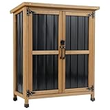 Ketive Outdoor Storage Cabinet, Wood & Metal Small Storage Shed with Weather-Resistant Asphalt Roof, Double Lockable Doors & Removable Shelves for Porch, Patio, Garden, Backyard, 32' x 13' x 40'