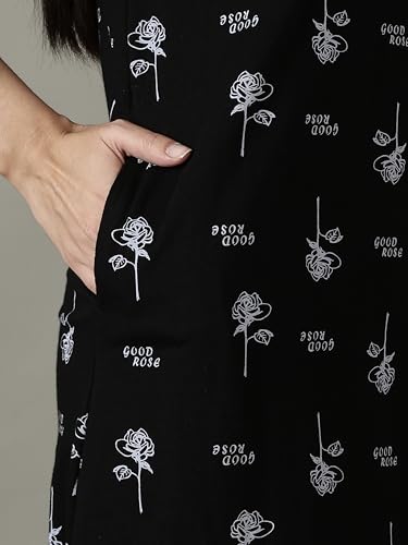 Image of 9shines Label Hosiery Cotton Knee Length Short Night Dress | Short Nighty for Women with Pocket | Graphic Print Nightwear | Night Gown for Women (M-7XL)