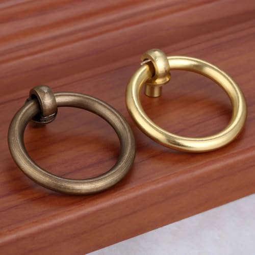 Tirador de cajón de cobre puro de 50 mm con diseño de anillo circular para mueble antiguo 5