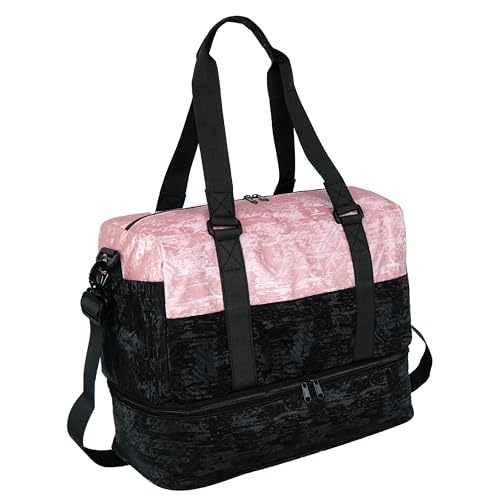 Image of Storite Polyester 43cm Travel Duffle Bag for Woman,Lightweight Water-Resistant Weekender with Carry Straps Large-Capacity Luggage Gym Bag for Men & Women (Pink, 43 x 23 x 34 cm)