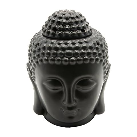 Omonic Porcelain Zen Garden Yoga Meditation Black Thai Buddha Head Statue Essential Oil Burner Home Decor (Black) Cover