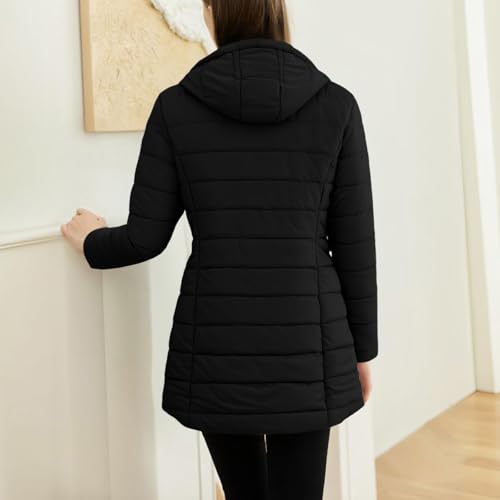 YBEBEWE Jackets for Women UK Fleece Lined Waterproof Coat with Fur Hood Quilted Down Longline Puffer Parka Jacket Autumn Winter Plus Size Trench Coat Warm Outwear - Image 3