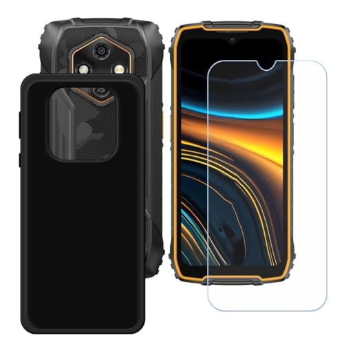 LCEHTOGYE �K�p Ulefone RugKing 4 Pro +�����K���X�X�N���[���v���e�N�^�[�p�P�[�X�A�K�p Ulefone RugKing 4 Pro (6,56")�ƌ݊����̂���u���b�N�\�t�gTPU�V���R���Q���P�[�X�ی�J�o�[