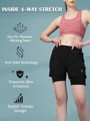 Image of CHKOKKO Gym Shorts for Women Workout Sports Running Quick Dry Fit Double Layer Inner Compression with Pockets Breathable Lightweight Wear