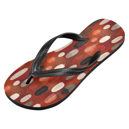 Flip Flop Sandals Red Black Leaf Print for Women Men Beach Outdoor XS2