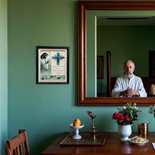 Décoration murale chrétienne verre de mer Jésus priant cadre 20x25 - 3