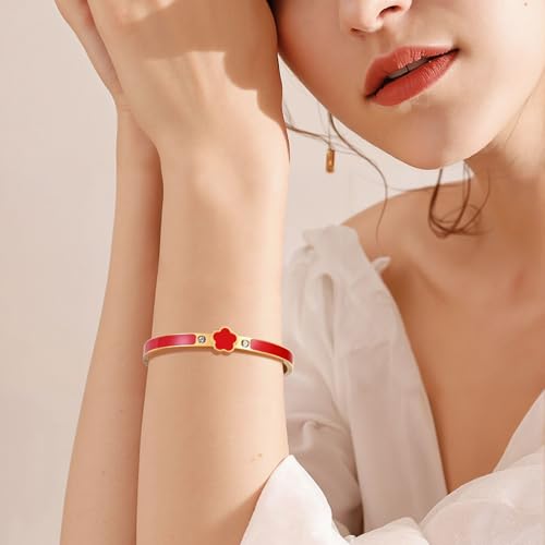 Chunky Gold Clover Bangle Bracelet for Women.Black White Pink Red Five Leaf Clover Jewelry Simple Cute Friendship Bangle Bracelet for Women Trendy Holiday Gifts2