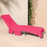 Brentfords Sonnenliegen-Handtuch mit Taschen, Sommerurlaubs-Essentials, große Strandtücher, Strand-Sonnenliegen-Handtücher, Swimmingpool, schnelltrocknendes Mikrofaser-Strandtuch, 215 x 75 cm – Rosa