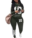 Sexyshine Women's Casual 2 Piece Letter Print Outfits Funnel Neck Drawstring Pullover Sweatshirt Top