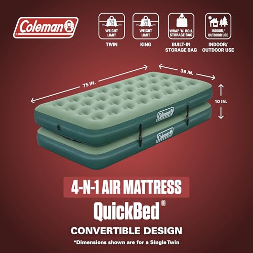 Image of Coleman 10 inch Quickbed 4-N-1 Air Mattress | Converts Between Twin and King Size | for Indoor and Outdoor Use