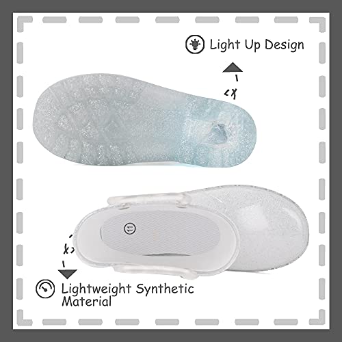 Outee Toddler Girls Rain Boots Kids Baby Light Up Glitter Waterproof Rubber Mud Shoes Lightweight Sparkle Silver Adorable with Easy-On Handles Non Slip (Size 8,Silver) - Thumbnail 3