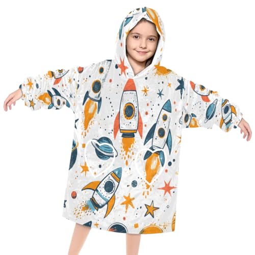 Pardick Wearable Blanket Hoodie for Kids, Gallant Astronaut Fleece Sweatshirt Blanket Oversized Blanket Sweatshirt with Pocket Flannel Warm Hooded Blanket 6-10 Year Old Girl Boy Gift, One Size