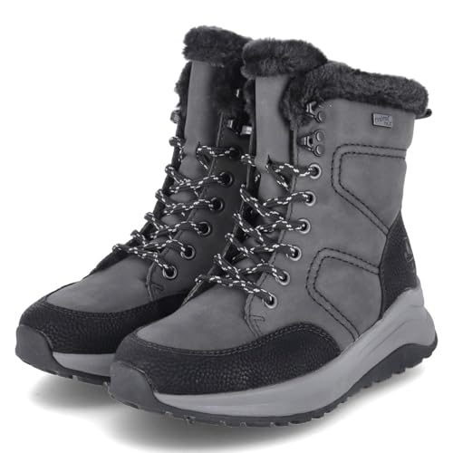 Rieker Femme Z0922 Bottes à Lacets bottines confortables en cuir noir zippées