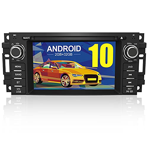 Android 10.0 Car Stereo Radio 6.2 Inch Touch Screen with Bluetooth GPS Support Apple Carplay Andriod Auto Head Unit for Jeep Wrangler JK Grand Cherokee Compass Chrysler Dodge Ram Grand Caravan