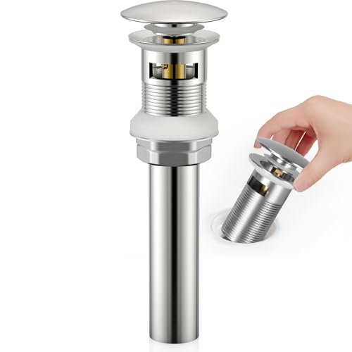 BOTEMY Vessel Sink Stopper with Overflow,Bathroom Sink Drain Stopper- 304 Stainless Steel Pop Up Drain, Tool-Free Installation Big Cap Fit for Faucet Vessel & Vanity Basins（Brushed Nickel）