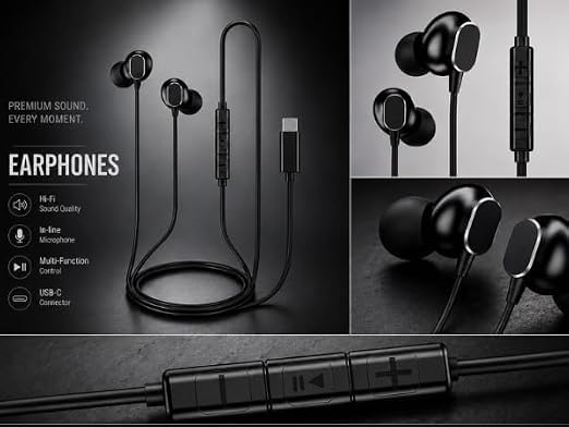 Image of Original for Boat 90C Type-C Earphones with Deep Bass, Immersive Sound & Clear Voice Compatible with OnePlus, Oppo, Vivo (Black)