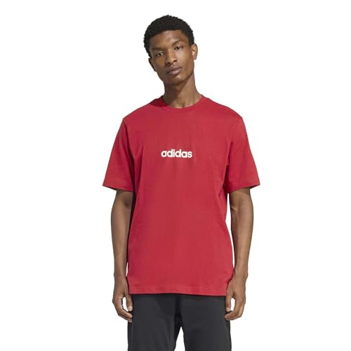 adidas Men's Essentials LINEAR Single Jersey Tee, Active Maroon/White, S – Ansicht 2