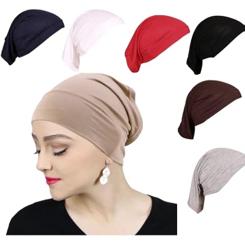 6 Pieces Women Under Scarf Hat Cap Bonnet Inner Hijab Islamic Neck Cover Muslim Stretch Tube Cap Headband Cover