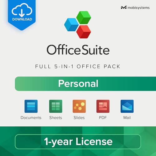 Image of OfficeSuite Personal | 5 in 1 Office Pack | Documents, Sheets, Slides, PDF, Mail & Calendar | 1 Year License | 1 Windows PC & 2 Mobile Devices [Online Code]
