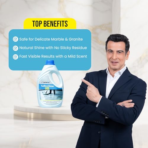 Image of Saffroshine Pro Marble Cleaner Shampoo 1 Litre- pH Neutral Floor Cleaning Liquid, Strong Stain Remover for Home Granite Stone Quartz, Kota, Italian Shiner