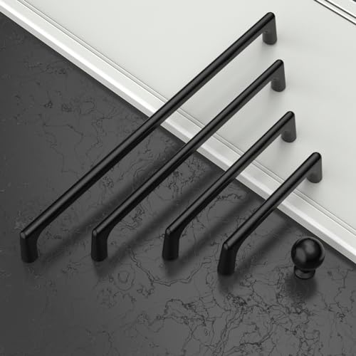 Image of 9BUILD 6 Pack Matte Black Cabinet Pulls 12.6 Inch Kitchen Cabinet Handles Cabinet Hardware Kitchen Handles for Cabinets Wardrobe Pulls Black Dresser Pulls Drawer Handle