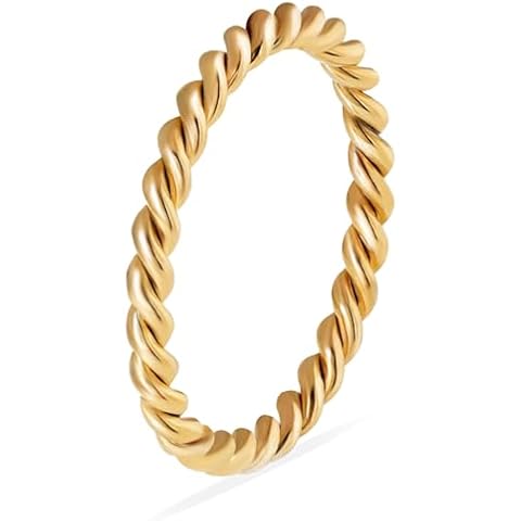 BENIQUE Gold Stacking Rings for Women, Dainty 18k Gold Plated Stainless Steel Non-Tarnish Waterproof Snake Twist Band, Comfort Fit Size 4 5 6 7 8 9 10 11 (2mmTwist/6) Cover