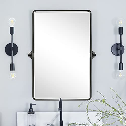 Image of TEHOME Pivot Oil Rubbed Bronze Rectangle Bathroom Mirror Beveled Tilting Rectangular Bathroom Vanity Mirrors for Wall Vertical Wall Mounted Pivoting Mirrors, 25x35''