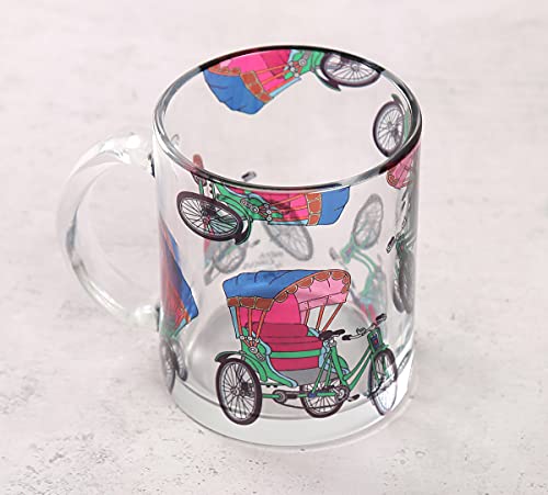 Image of India Circus by Krsnaa Mehta Pop Tanga Coffee Glass Mug | Designer Tea Mug Cups with Handle for Gifting | Microwave & Dishwasher Safe | Set of 1, 325 mL