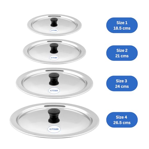 Image of Glossy Steel Lids for Utensils with Knobs | Melt-Free with a Good Gripsteel Lid for Kadai and Other Utensils | Round, Rust Resistant Steel (4 Pcs Set, Medium)