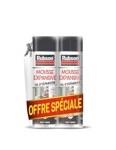 Rubson - Mousse Expansive Multi-Usages (Lot de 2x345 ml) Blanche – Mousse polyuréthane pour isolation, calage et rebouchage – 15 litres d'expansion
