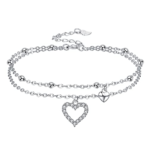 Tobillera para Mujer, Ajustable Tobillera Plata de Ley 925, Joyer...