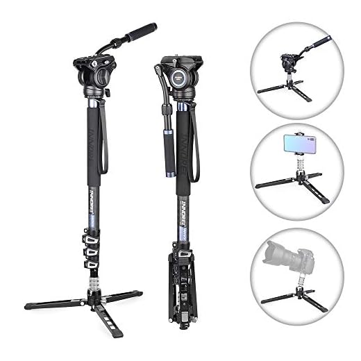 Carbon Fiber Video Monopod Kit-VM70CK Professional Hydraulic Fluid Head Monopod Removeable Multifunctional Travel Tripod Stand for Gopro DSLR Camera Telescopic Camcorders, Max Load 22 pounds/10 kg