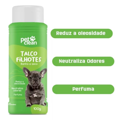 Talco para Filhotes Banho a Seco Pet Clean Neutraliza Odor Reduz Oleosidade e Perfuma para cães