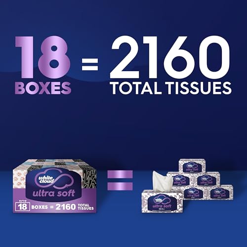 Image of White Cloud Ultra Soft 3-Ply Facial Tissue, 18 Box Pack | 120 Tissues per Box, Hypoallergenic, Dermatologist Tested, FSC Certified, Made in USA