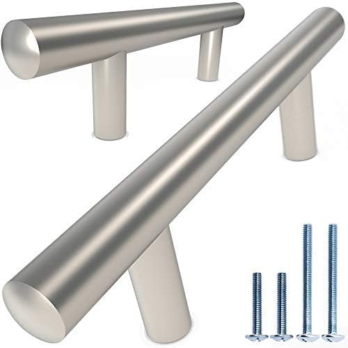 ALPINE HARDWARE Solid Stainless Steel Euro Bar Cabinet Handle Drawer Pull (1/2-inch Diameter), 6.13-inch Length (3.75-inch Hole Center), Round Matte Nickel, 25-Pack