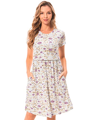Image of Bearsland Women's Short Sleeves Maternity Dress Nursing Breastfeeding Dresses with Pockets