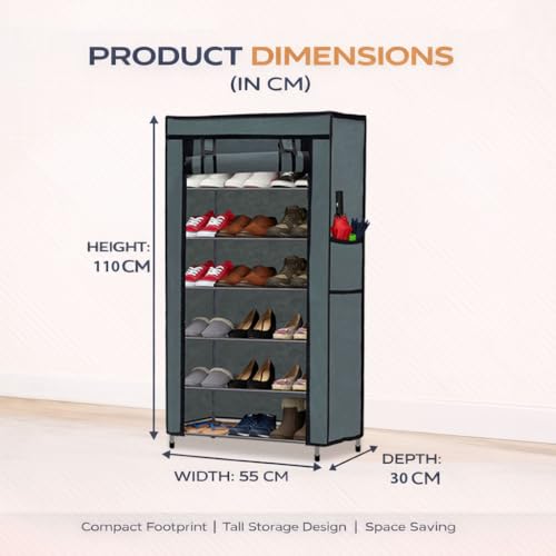 Image of 6 Tier Metal Shoe Rack Organizer | Large Capacity Footwear Storage Stand for Sneakers, Heels, Sandals & Slippers | Space Saving Multi Layer Shoe Shelf for Home, Closet, Entryway & Bedroom