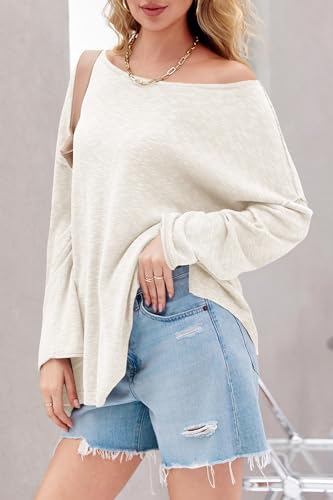 Tankaneo Womens Long Sleeve Shirts Oversized Lightweight Sweaters Crewneck Side Slit Hem Casual Blouse Tunic Tops4