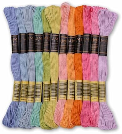 UMC STAG Pack of 12 Popular Colours Premium Embroidery Thread | 100% Egyptian Cotton Premium Skeins | Cross Stitch Embroidery Floss | Oeko TEX Certified| (12, Spring Macaron)
