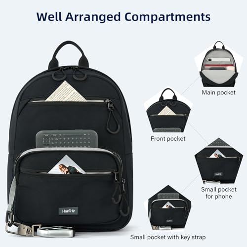 Image of HanTrip Carry On Travel Backpack For Men Women, 13 Inch Small Mini Work Bag Personal Item Backpacks, Camping Back Pack Lightweight Hiking Daypack For Office Nurse Commuter (Black)