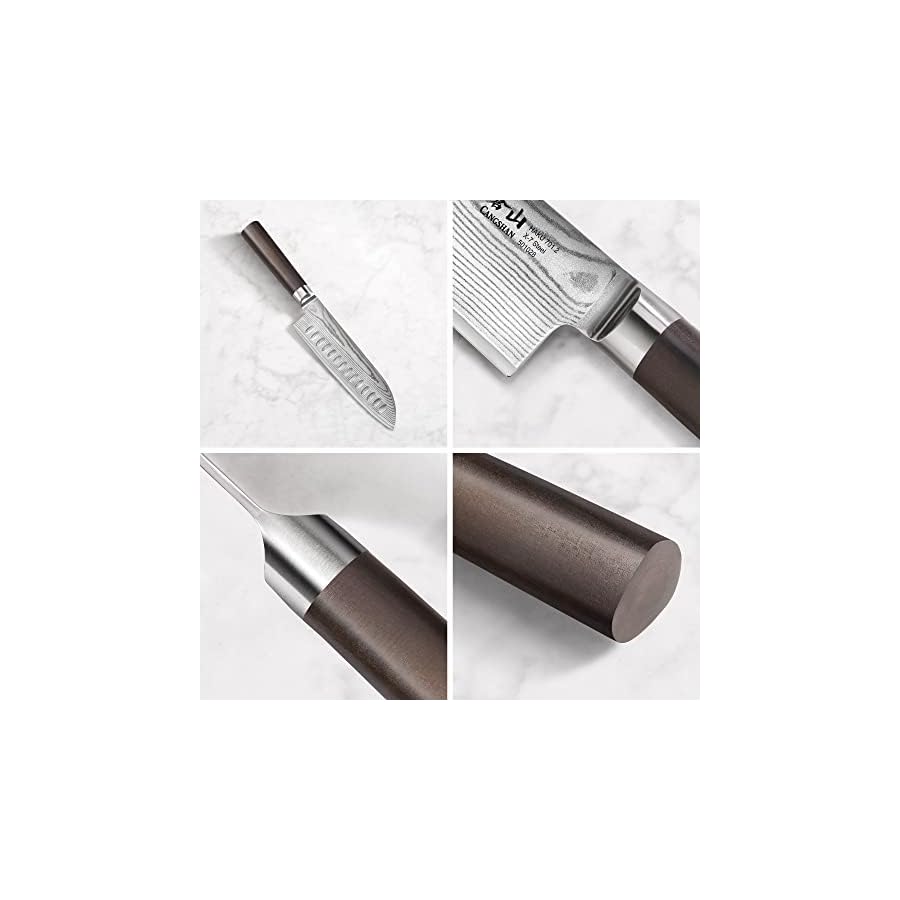 Cangshan HAKU Series 7-Inch Santoku Knife with Sheath, Forged X-7 Damascus Steel, 501066