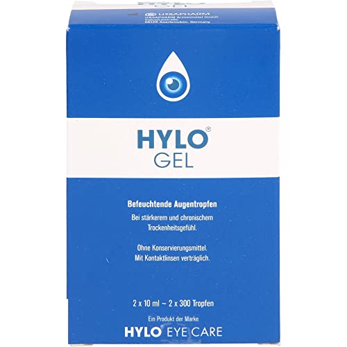 HYLO GEL Augentropfen bei trockenen Augen, langanhaltend, mit Hyaluronsäure, Doppelpackung 2x10 ml