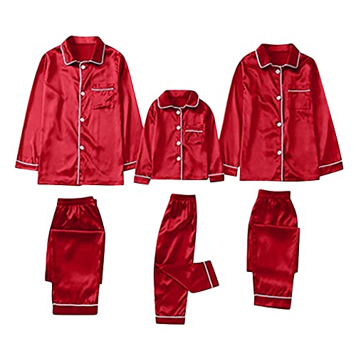 Bidobibo Christmas Pajamas for Family Silk Satin Button Down Matching Pajamas Sets Long Sleeve Holiday Xmas Family Pjs Sets