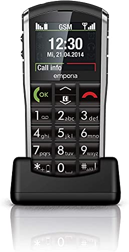 Emporia PURE - Telefono Cellulare per Anziani, Volume alto, Display 2' a colori, Tasti Grandi, Tasto SOS, Basetta di ricarica, altoparlante extra forte, Bluetooth, Black (Italia)
