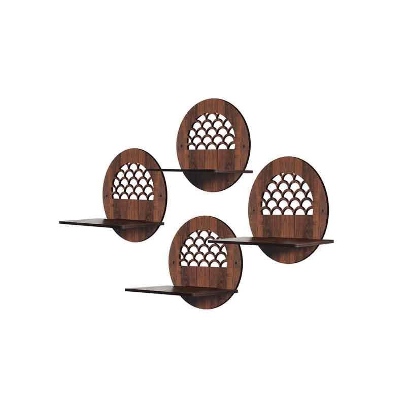 Rellon Industries Wall Mounted Shelf for Living Room Stylish MDF Floating Shelf, Freestanding for Living Room, Bedroom, Kitchen - Easy Assembly, Set of 4((Round Shelf) 1