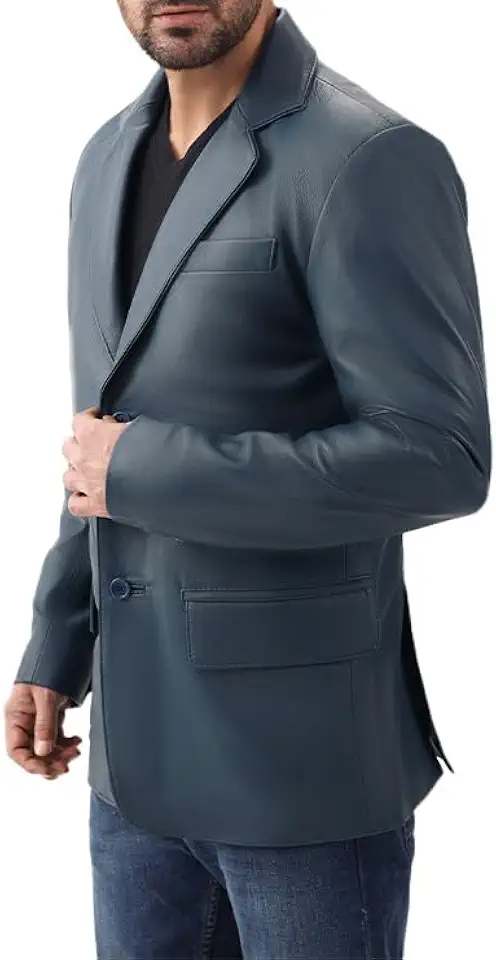 Blazer de couro masculino – Blazer casual de pele de cordeiro real com casaco de fecho de 2 botões