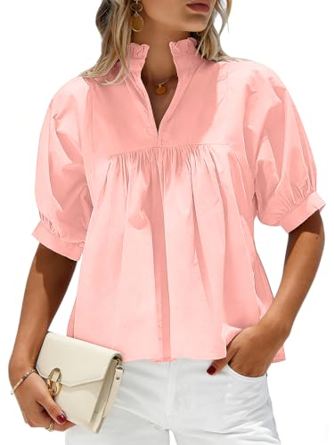 Simplefun Peplum Blouses For Women Puff Sleeve Summer Work Office Shirts