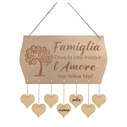 Targhetta in Legno “Famiglia Dove la Vita Inizia e l’Amore non finisce Mai” Idea Regalo Papa MammaAnniversario, Nuova Casa, Matrimonio, Regalo Nonni
