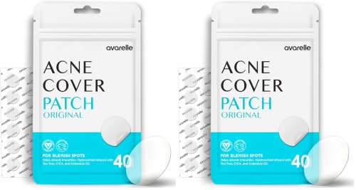 Image of AVARELLE Cover Patches (40 Count) Absorbing Hydrocolloid Spot Cover with Tea Tree Oil, Calendula Oil and Cica, Certified Vegan, Cruelty Free (Pack of 2)